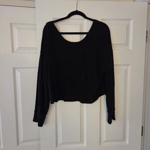 Offline By Aerie Cropped Black Sweatshirt With Drop Back, XL